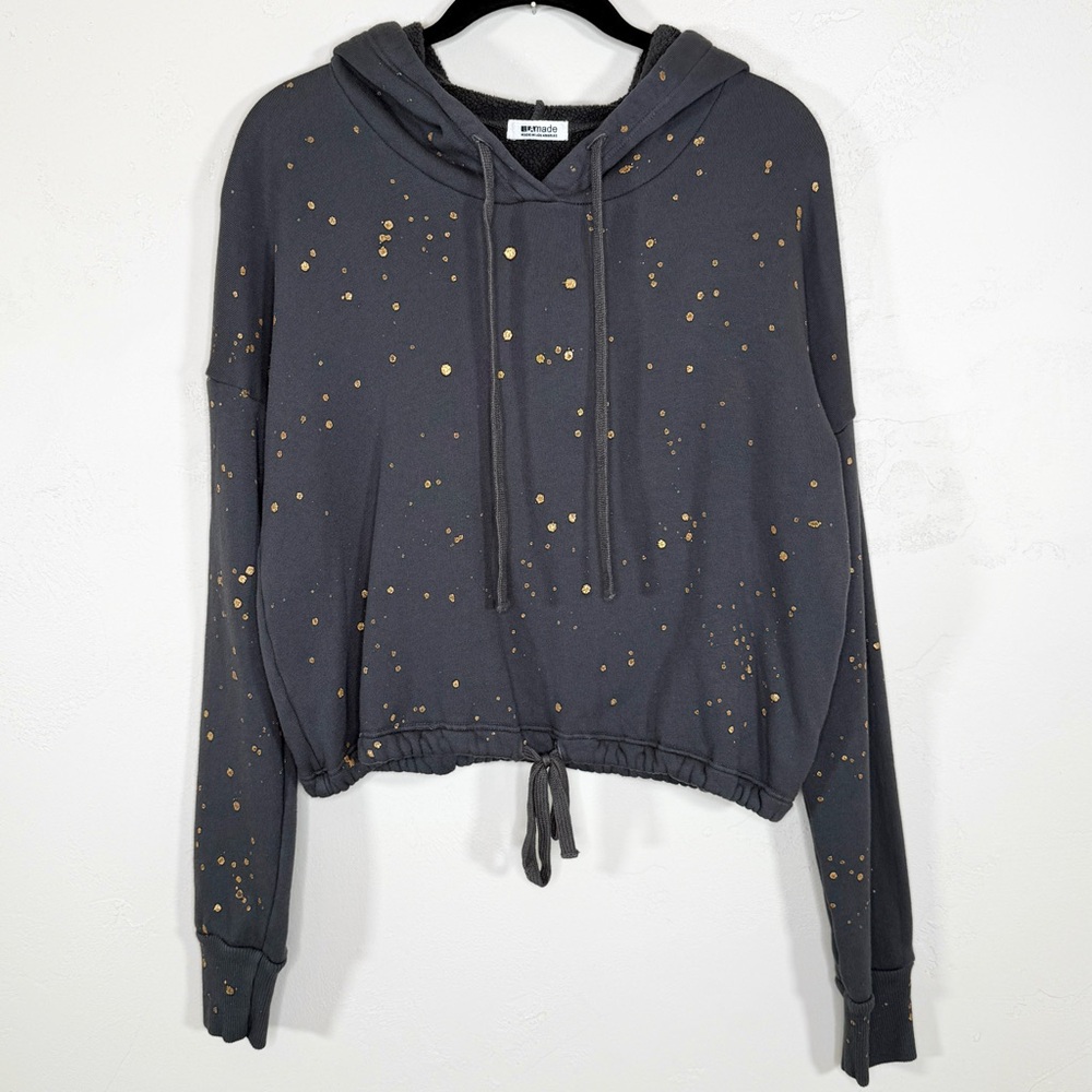LAmade Gray with Gold Splatter Cropped Hooded Sweatshirt